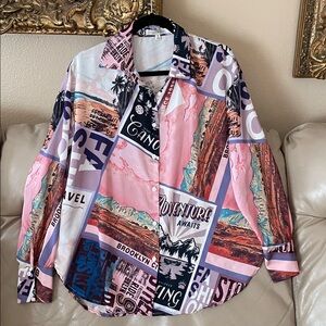 Mint Her Bottari Adventure Awaits Gorgeous Multicolor Fun Shirt Oversized Blouse